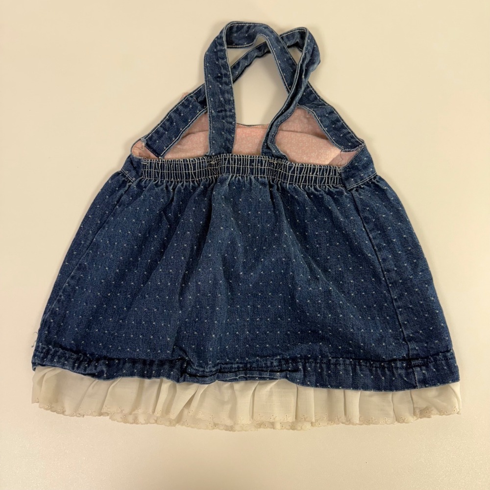 Healthtex Denim Jumper Dress - Heart Buttons Pockets Lace Bows Toddler‎ Girl - Picture 9 of 14